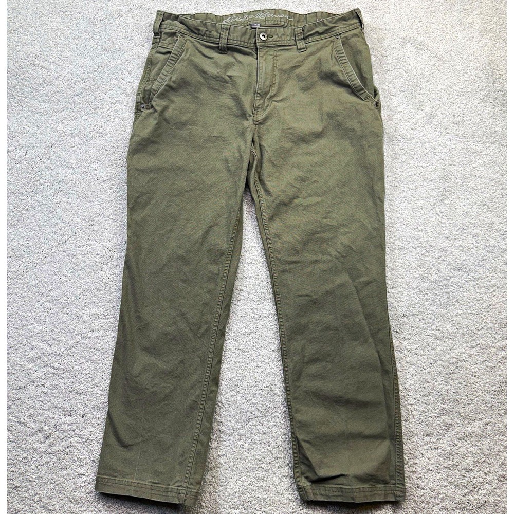 Eddie Bauer Canvas Utility Pants Men 36x30 Green Classic Fit Workwear Cargo